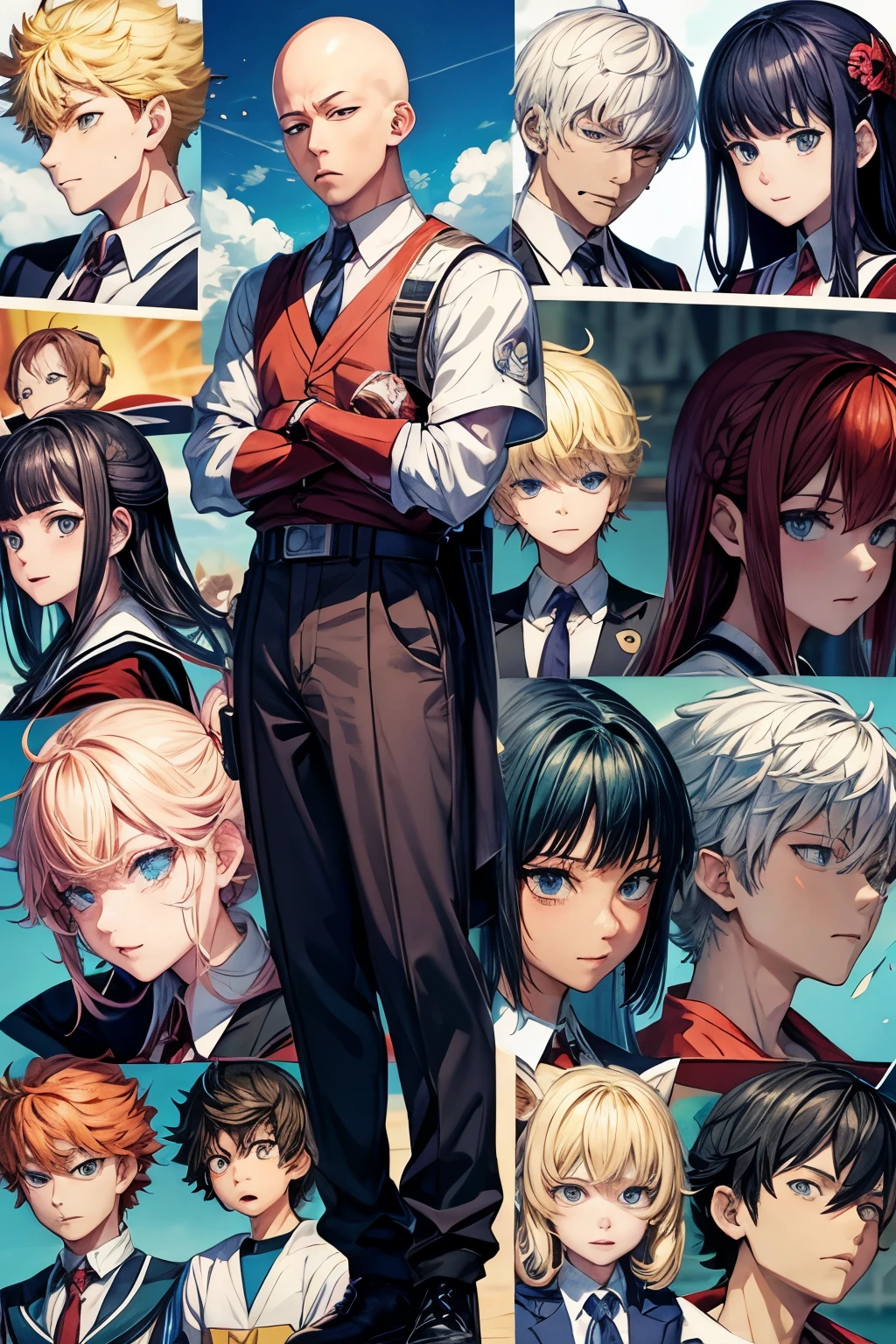 One punch an anime This anime all heros in one frame and make him high school studenta woth uniform