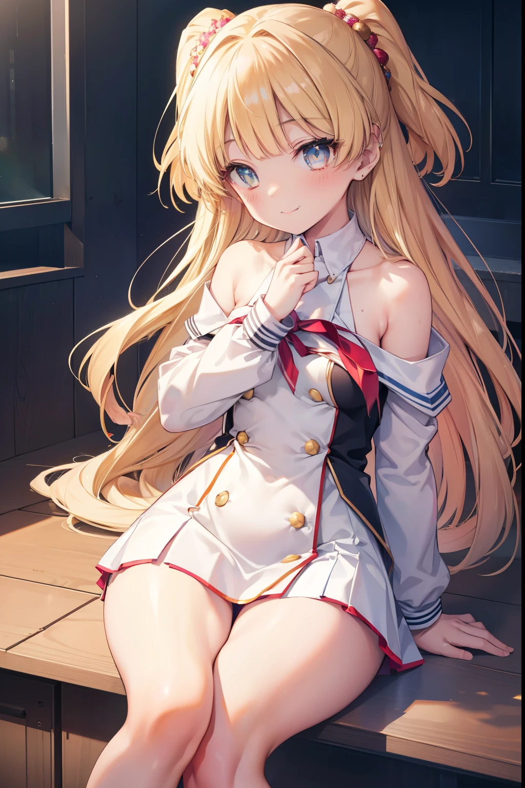 Rika Jogasaki、blush,smile,、In uniform、、The back is very small、Lolita、Small breasts、exterior: 14 years old、Shoulder Bicle is visible、Sexy thighs、Beautiful feet、Usual hairstyle、Show me your armpits:1.2), highest quality, High resolution, unity 8k wallpaper, (shape:0.8), (Beautiful and beautiful eyes:1.6), Highly detailed face, Perfect lighting, Extremely detailed CG, (Perfect hands, Perfect Anatomy),