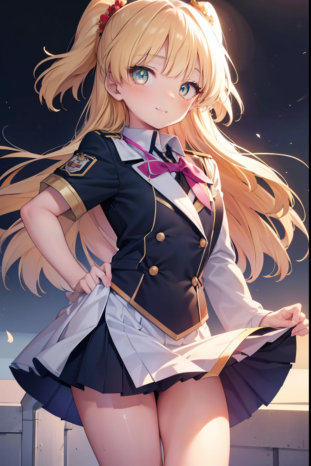 Rika Jogasaki、blush,smile,、In uniform、Wearing a cute uniform、、The back is very small、Lolita、Small breasts、exterior: 14 years old、Shoulder Bicle is visible、Sexy thighs、Beautiful feet、Usual hairstyle、Show me your armpits:1.2), highest quality, High resolution, unity 8k wallpaper, (shape:0.8), (Beautiful and beautiful eyes:1.6), Highly detailed face, Perfect lighting, Extremely detailed CG, (Perfect hands, Perfect Anatomy),