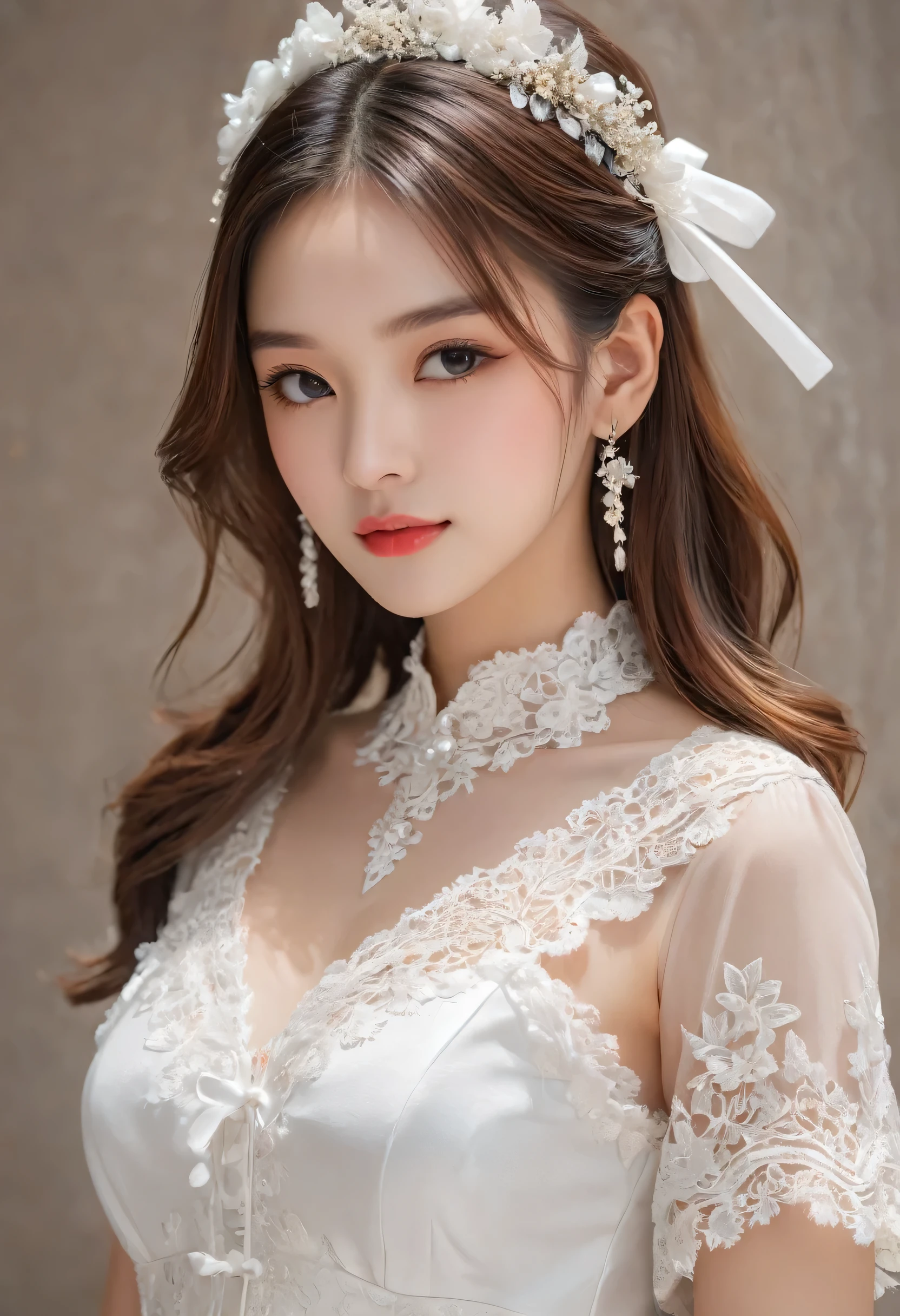 a young woman from the year 2000 wearing white laces (masterpiece, top quality, best quality, official art, beautiful and aesthetic:1.2), 1 girl,