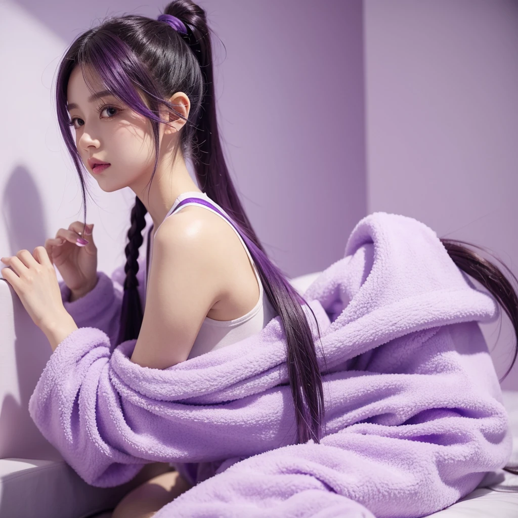 Purple and white gradient double long ponytail、cool、personality、Brave anime girl