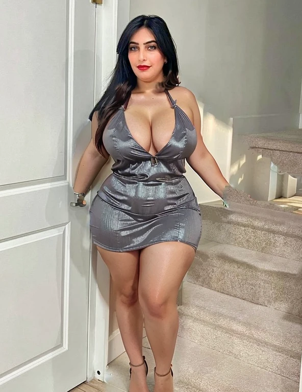 Gray too Low cut Summer dress, curvy, medium breast size, low cut dress, short dress, cleavage, slutty dress, original, beautiful, thick hips, thick thighs 