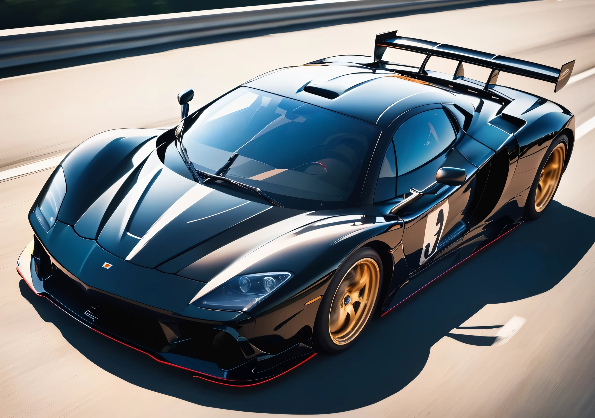 arafed black sports car driving on a highway with orange rims, supercar, saleen s7, super car, with sleek lines and a powerful, mclaren, mclaren f1, ferrari, sportcar, 4k serene, crisp smooth lines, unbelievable, inspiring, sportscar, f11:6, lamborghini, desktop background, best on adobe stock, wallpaper background