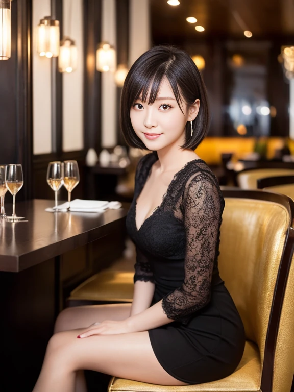 (((restaurant:1.3, indoor, Photographed from the front))), ((medium bob:1.3, black dress, japanese woman, cute)), (clean, natural makeup), (highest quality, masterpiece:1.3, 超High resolution), (Super detailed, caustics), (realistic:1.4, RAW shooting), very detailed, High resolution, 16K resolution