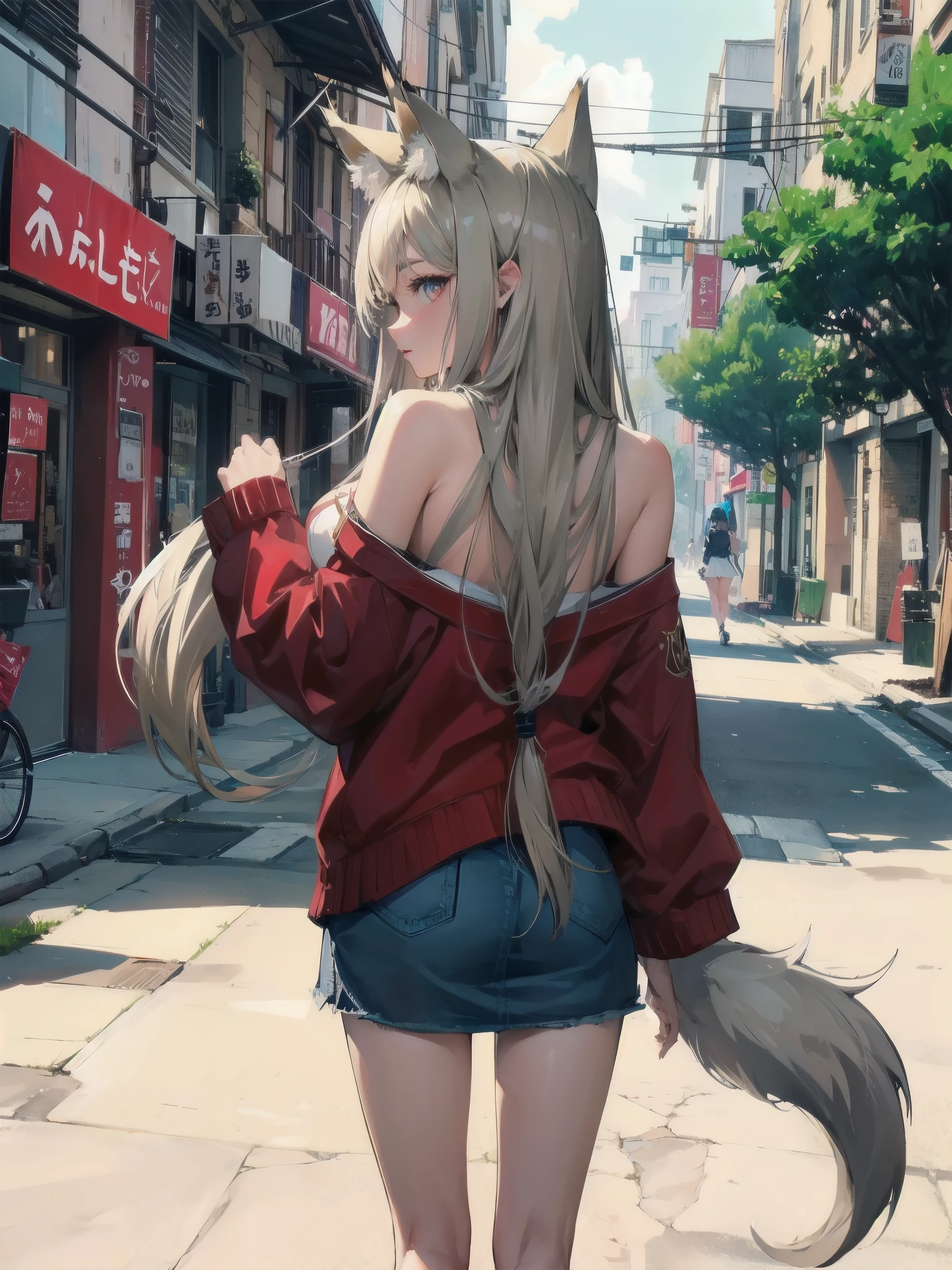 high quality,hd,16k,sharp line,1girl,fantasy,fem
ale wolf ears,wolf tail,beautiful hair ,cute face,  ,nice legs,,focus girl,detailed beautiful face,detailed clothes,beautiful eyes,dynamic angle