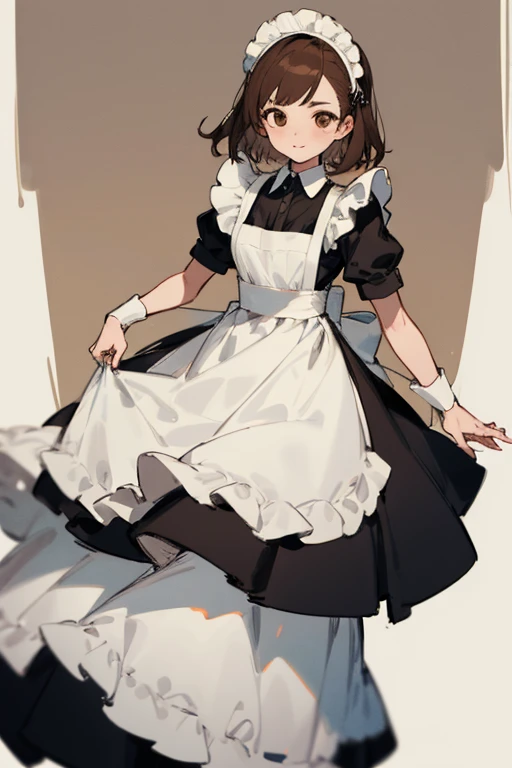 Mujer, Brown hair, Brown eyes, con traje de maid