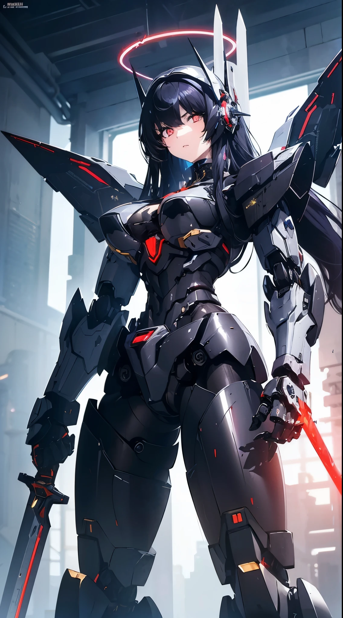 Machine eyes glowing red、Combat Stance