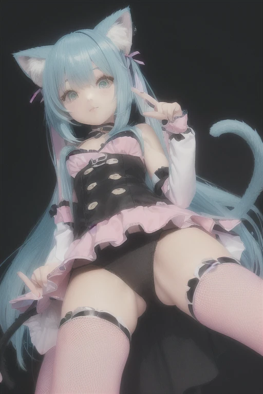 Close-up of a woman posing in a cat costume, Very Beautiful Anime Cat Girl, cute Anime cat girl, Charming cat girl, beautiful Anime cat girl, Pink pigtails and cyan eyes, Anime cat girl, Cat ears anime girl, Very beautiful cute cat girl, Cute 3D anime girl render, Anime cat girl in maid clothes