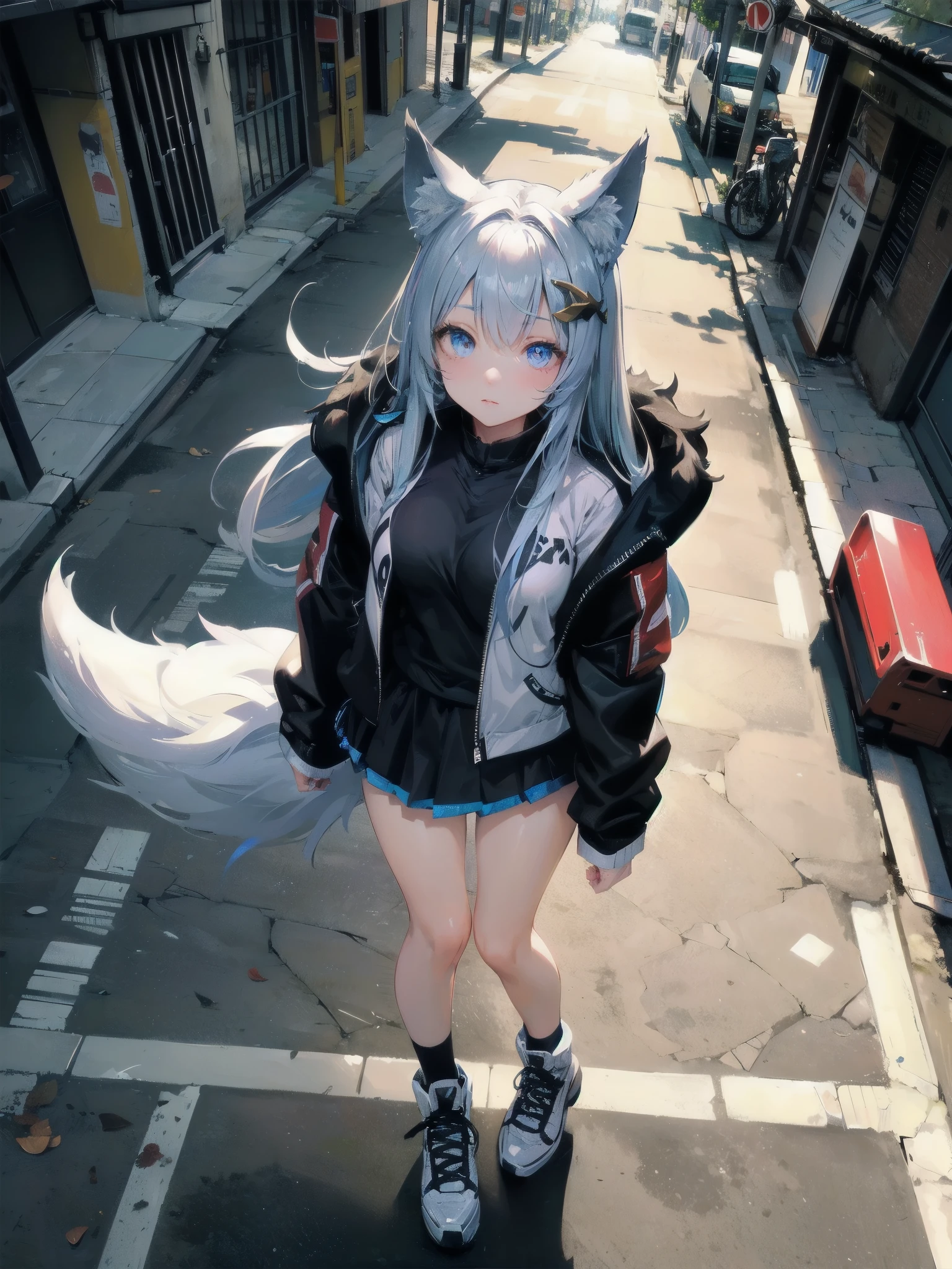 high quality,hd,16k,sharp line,1girl,fantasy,fem
ale wolf ears,wolf tail,beautiful hair ,cute face, large breasts ,nice legs,,focus girl,detailed beautiful face,detailed clothes,beautiful eyes,dynamic angle