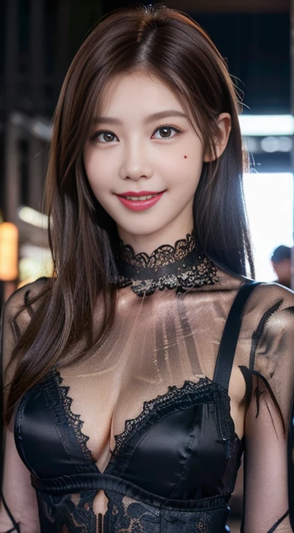 ((Realistic lighting, highest quality, 8k, masterpiece: 1.3)), Clear focus: 1.2, 1 girl, Perfect body beauty: 1.4, Slim Abs: 1.1, ((Dark brown hair, Big Breasts: 1.3)), (Finished with body paint,Dark brown transparent scale silk lace queen: 1.4), (outside, Night view: 1.1),Chinatown,yokohama,Body Paint Dresses, whole body, Long legs, Highly detailed face, Beautiful Eyes, double eyelid,Bewitching Smile