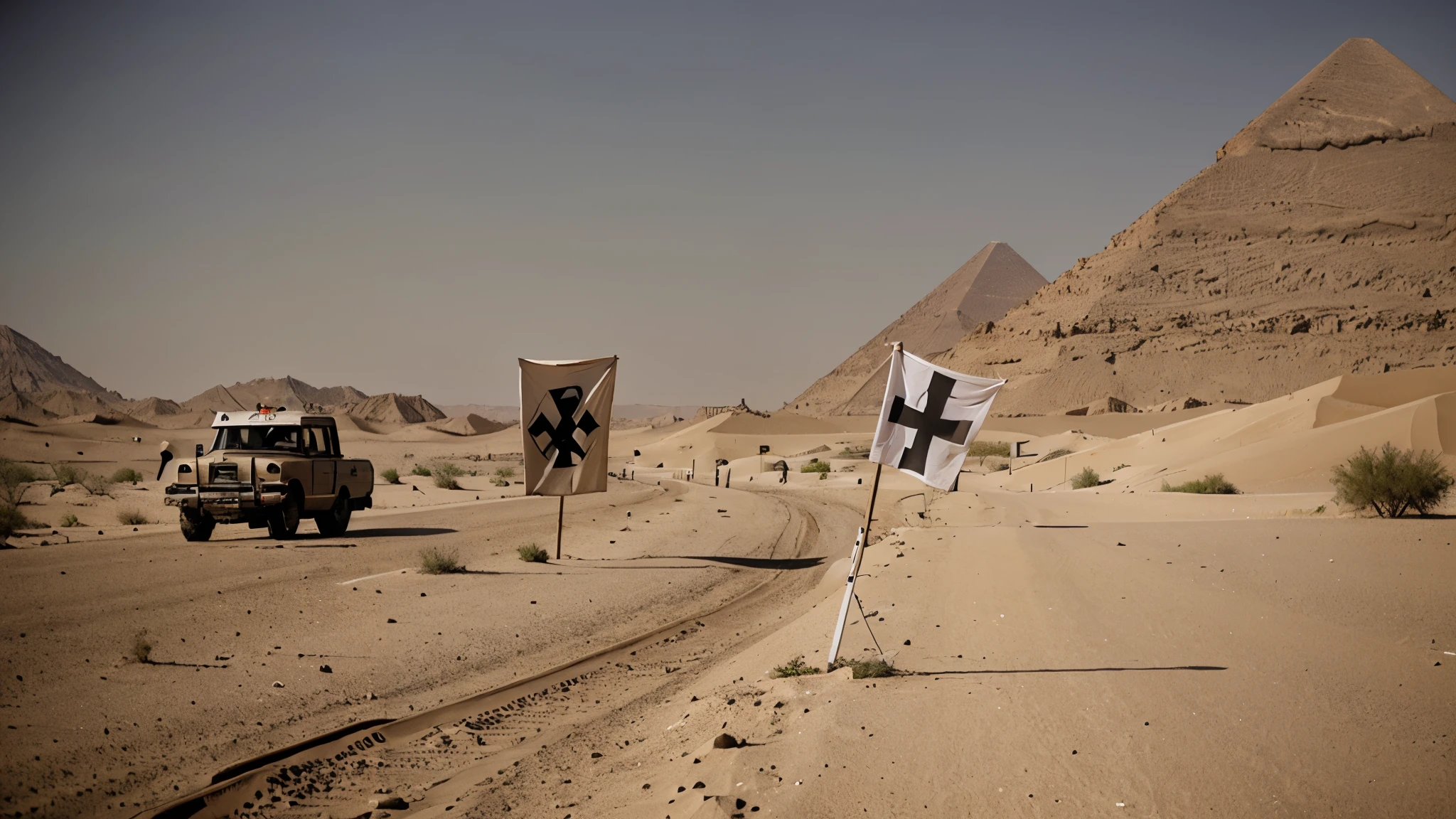 Nazis with swastikas, Egyptian desert
