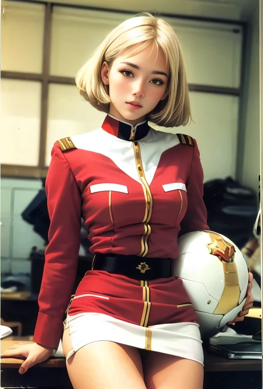 real photos、Highest image quality、real image、federal army uniform、Frau Bow、cute girl、18-year-old、(white panties:1.3)、super mini skirt、beautiful thighs、white panties、Her red mini skirt flips up, revealing her white panties,show her pantie,