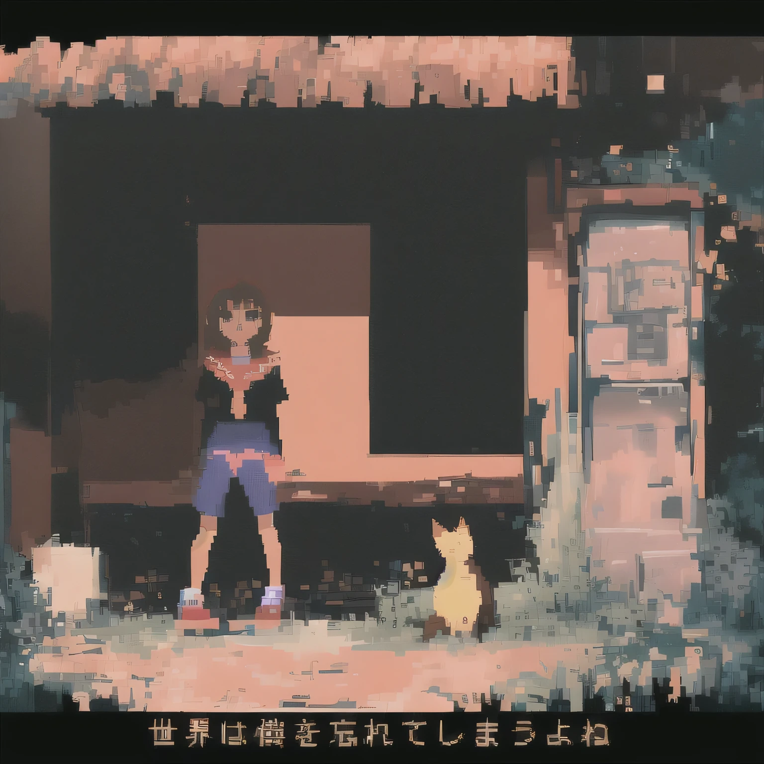 Anime girl standing in front of the house with a cat, like, Lo-Fi Retro Video Games, Retro anime images,  pixel art pixel art animation, 