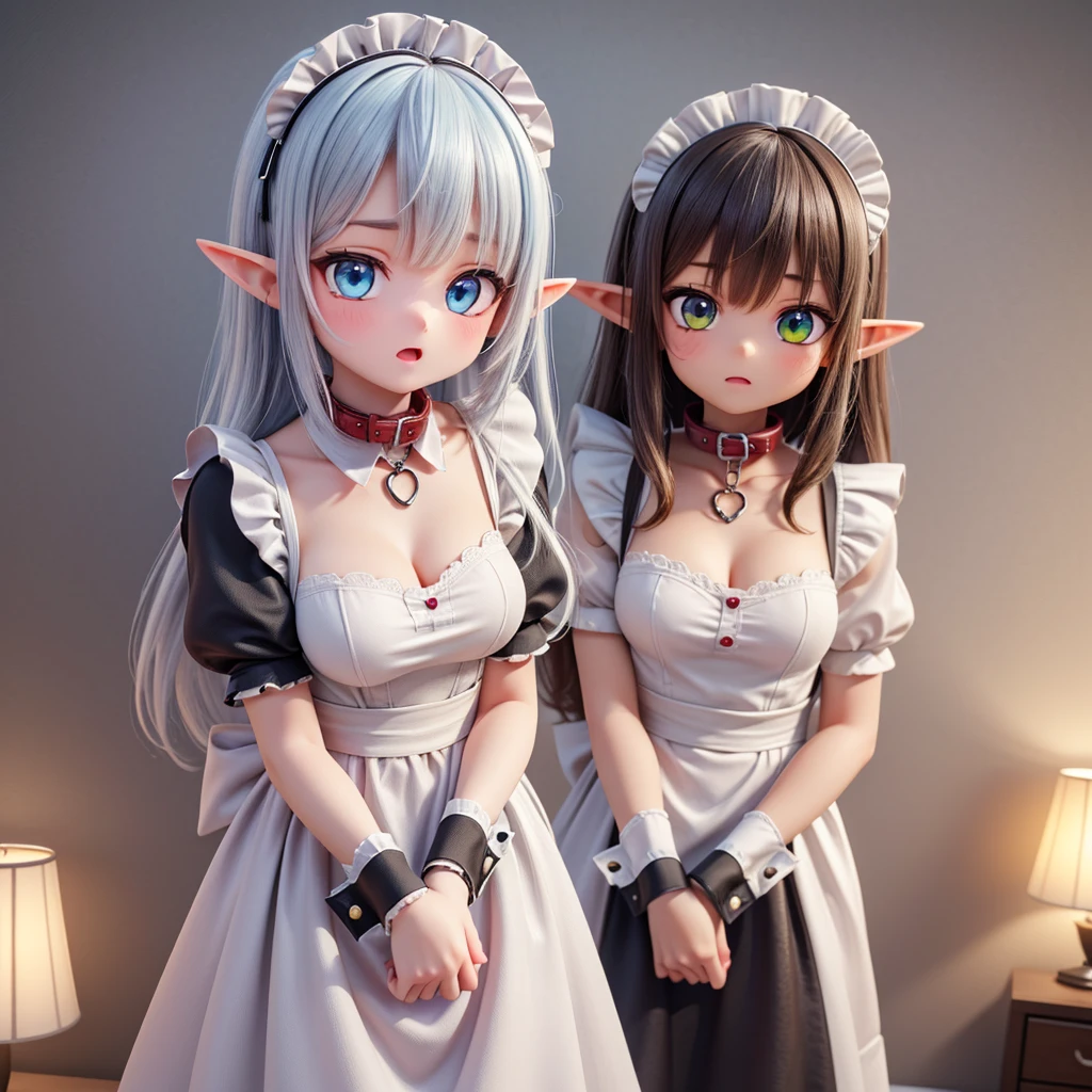 (best quality, masterpiece, uncensored, high quality, ultra detailed, extremely detailed CG, beautiful face, beautiful eyes, beautiful hair), ((((solo)))), ((((1girl)))), ((((Light blue long hair)))), (((((Elf))))), ahoge, heterochromia, small breasts, (((((Maid))))), (((((maid clothes))))), (((((collar))))), (((maid headdress))), (((((wrist cuffs))))), happy, (((((standing))))), (((((bedroom))))), (extremely awesome detailed pretty face, extremely awesome detailed eyes, extremely awesome detailed shiny hair:1.2), extremely awesome detailed dynamic lighting, extremely awesome detailed caustic, extremely awesome detailed deep shadows,(best quality, highres, absurdres, extremely awesome detailed CG unity 8K HDR wallpaper, perfect anatomy:1.1),(extremely awesome detailed realistic, extremely awesome detailed 3d:1.0)
