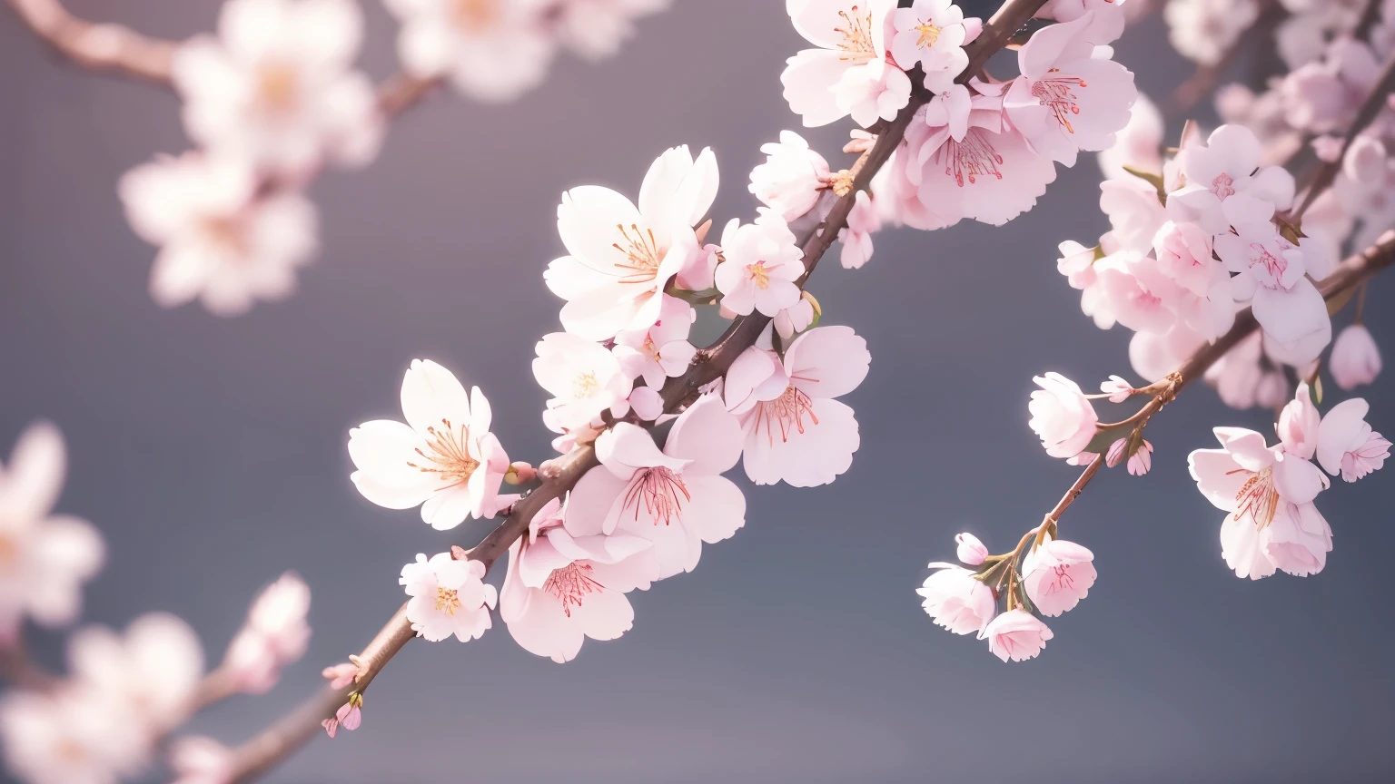 white sakura flowers on branches, zoomed in, filling whole screen, some pastel pink colors mixed with the flowers