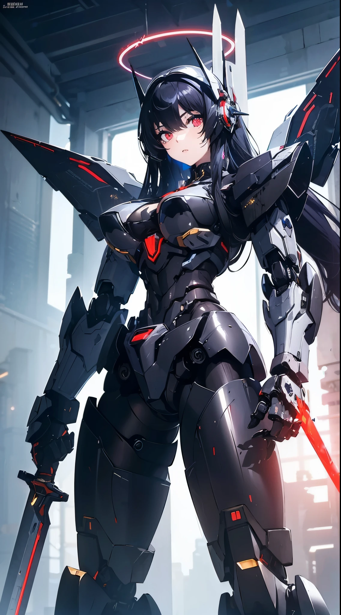 Eyes of the machine glowing red、Combat Stance