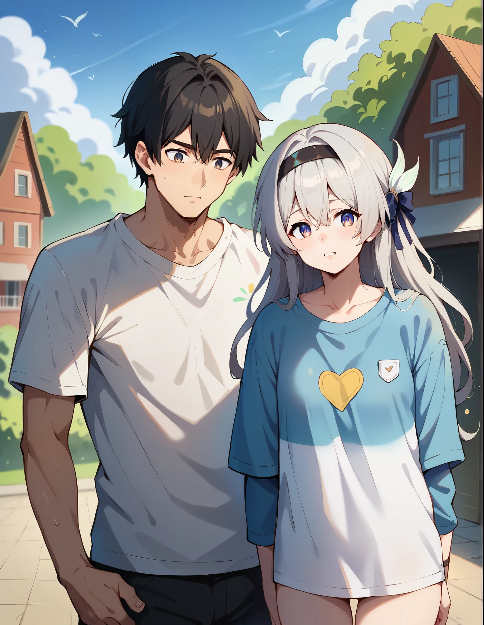 score_9, score_8_up, score_7_up, House , (anime art of best quality),((realistic:1.3)), (detailed skin:1.3),
(1girl, focus), fireflydef, grey hair,
1boy, Kirito haor, black hair, boy&girl, both, T shirt, Handsome, ager's face , anime art of best quality), (detailed skin:1.3),