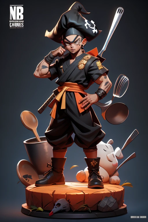 personnage 3D, cover d'album de musique,rappeur,bandana noir de pirate, lunettes noires, tatouages(tout le corps:1.2),fond ciel nuageux dragon ball z, chef-d'artwork,best quality,(blue gradient background:1.1)