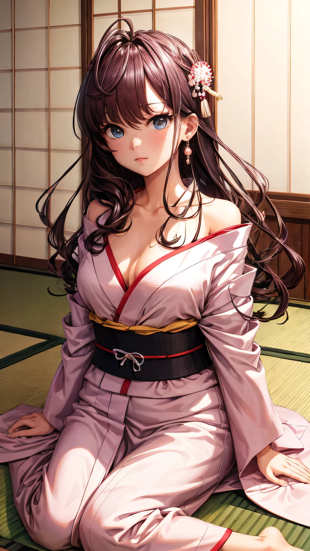 masterpiece, Detailed face, Super detailed, Highest quality、woman, Yukata, half-dressed sweaty, relaxing, Japanese-style room,