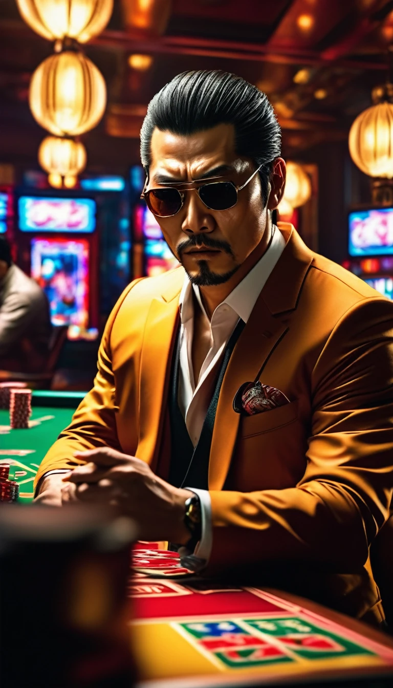 A high-stakes yakuza illegal gambling den filled with intense players and nervous spectators, detail, shot, dramatic, daylight, indoor studio lights, medium shot , highly detailed, vibrant, detailed textures, medium shot, ultrawide, full length shot, realistic, bright, ultrarealistic, realistic focus face, bright scene, city, 8k ,hyper realistic, ultra detailed hyper realistic, photorealistic, Studio Lighting, reflections, Cinematic, historical accuracy, Color Grading, Photography, Shot on 50mm lens, Depth of Field, hyper-detailed, beautifully color, 8k