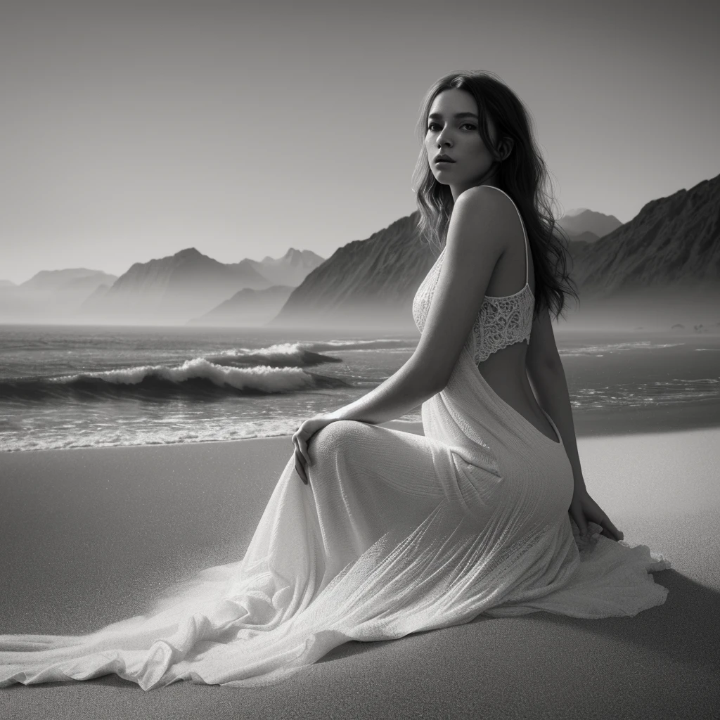 a woman, sketch style, black and white still, digital Art, perfect composition, beautiful detailed intricate octane render trending on artstation, 8 k artistic photography, photorealistic concept art, soft natural volumetric cinematic perfect light, award - winning photograph,