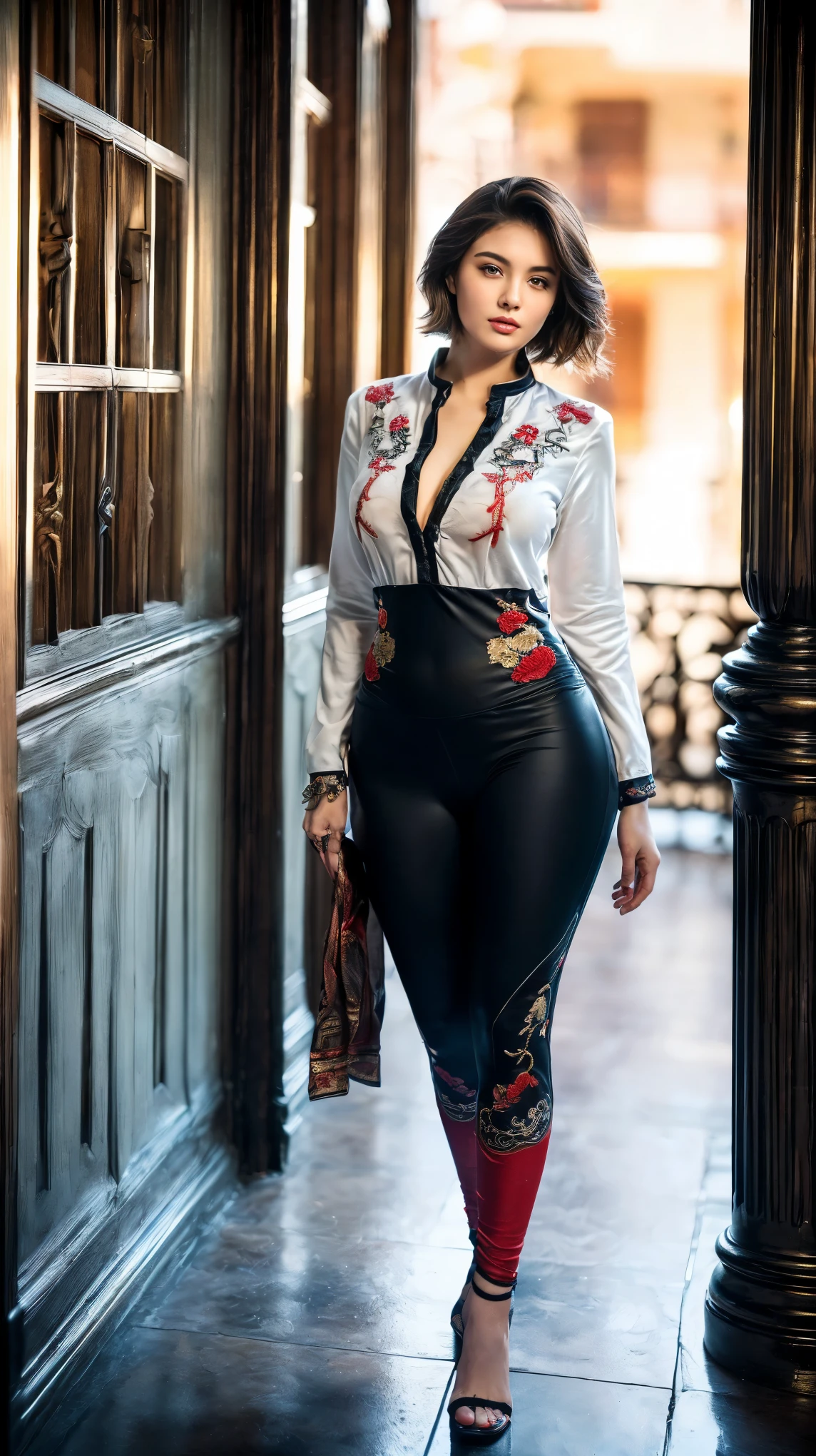 ((girl outdoor, luxurious outdoor city, luxurious place,), 
(((Full body shot))), (elegant standing position), (looking at viewers, front view shots), (masterpiece, hyper realistic, hyper detailed, photoshop, photorealists), 20 years old lady, 16k, FHD, UHD, high quality pictures, extremely detailed, candid brightness, candid shots, (iconic picture shot, perfect brightness, perfect contrast, perfect colour), (pretty face, iconic face), (detailed face, detailed eye, detailed lips, detailed neck, ultra realistic face, ultra realistic eye, ultra realistic lips), (attractive hair style, beautiful hair style), (sagging perky breasts, perfect rounded breasts, attractive breasts), (attractive body figure, perfect body figure, perfect figure, curvy_figure, hourglass_figure), (embroidery High heels, fancy high heels),  
((fancy embroidery kurta), (embroidery red kurta),  red iconic kurta, ruffled flared kurta, flared kurta, fancy kurta, long skinny sleeves, fancy leggings, fancy neck kurta, fancy leggings, black leggings). , ,
