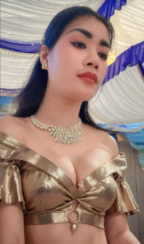 ((8k resolution, ultra hd resolution, best quality, masterpiece, surrealism)), ((super symmetrical natural skin tone)), ((off shoulder, drop top, cleavage))