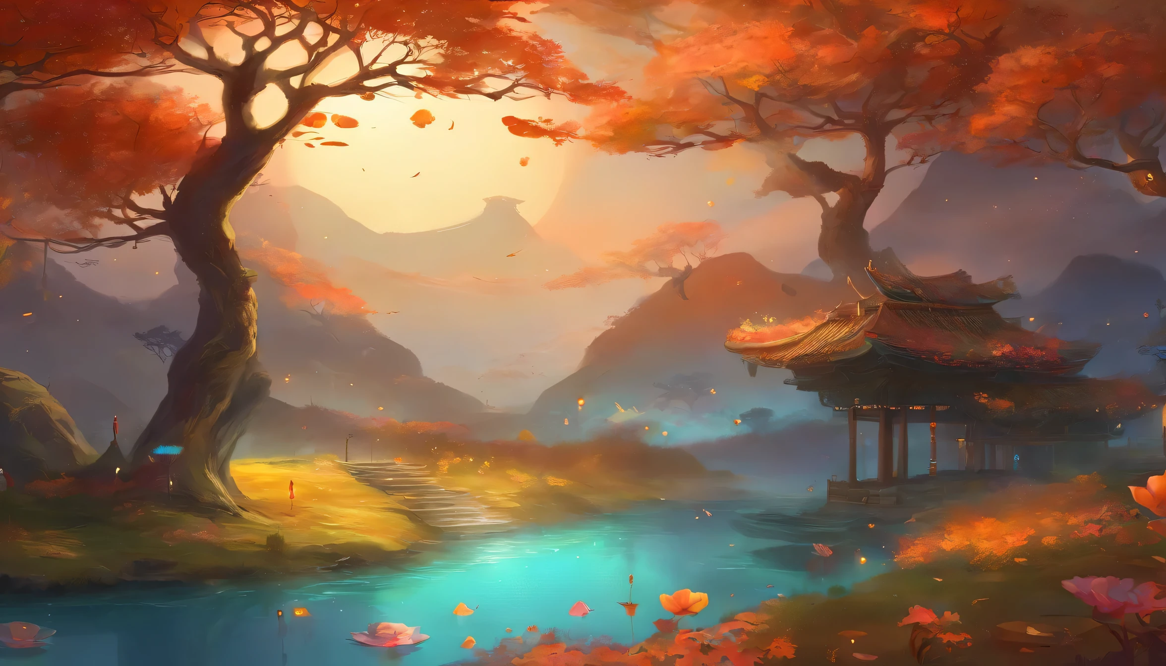 Mid Autumn Festival, Round Moon, night, moon cake, tea, 超High resolution, retina, masterpiece, Accurate, Super Detail, Attention to detail, high quality, 最high quality, High resolution, 16k