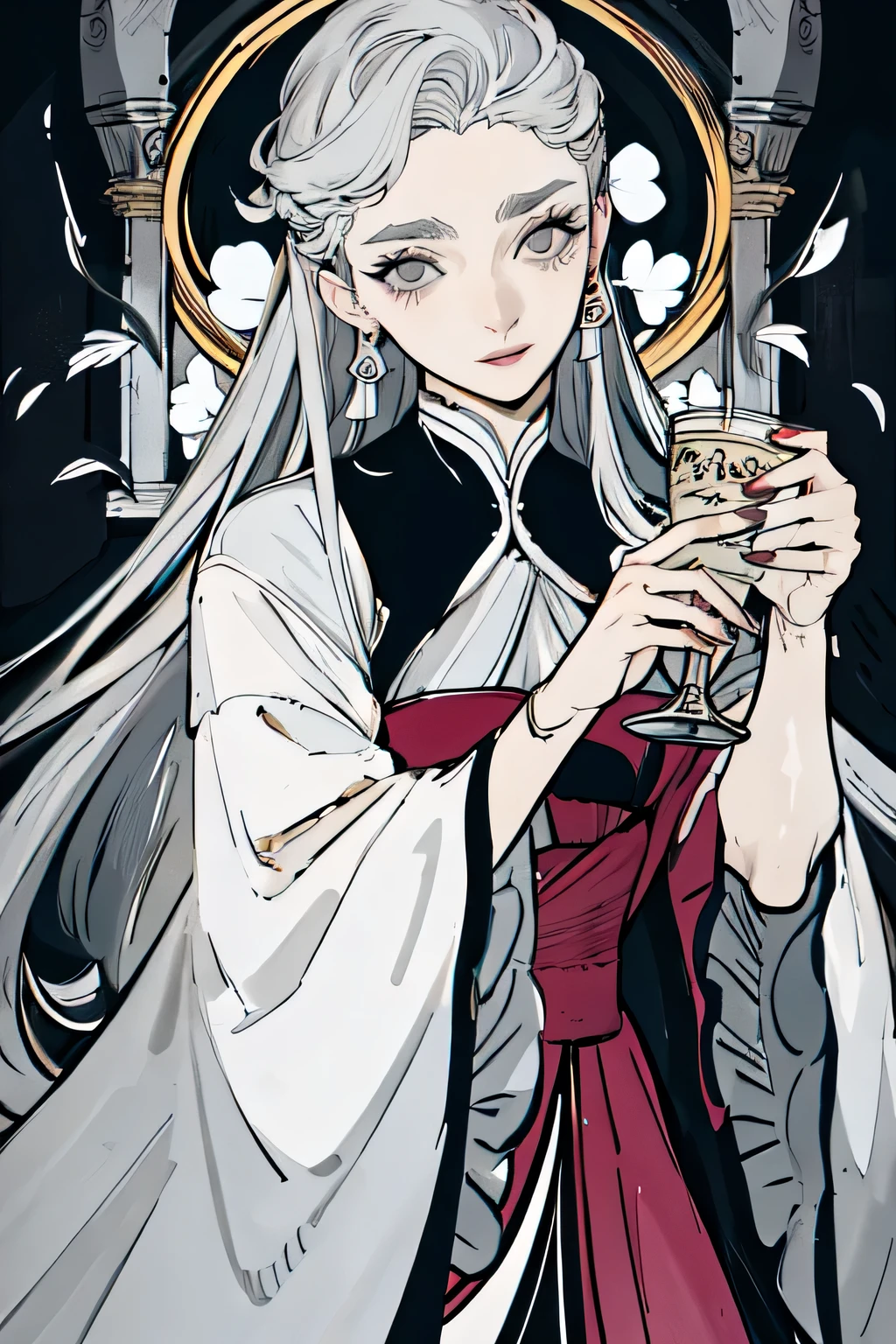 masterpiece, highest quality, 1 person, Gray Hair, Looking at me、Talking、beautiful、Long Hair