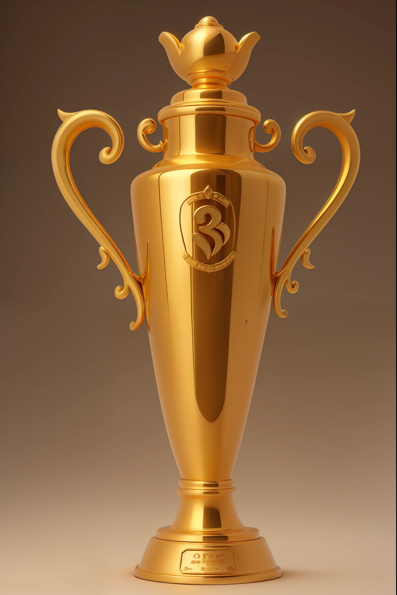 A golden trophy shining brightly, with exquisite and glorious details, showcasing a rich texture and a noble elegance. The trophy reflects a mix of light and shadows, exuding an artistic flair in its realistic 3D rendering.