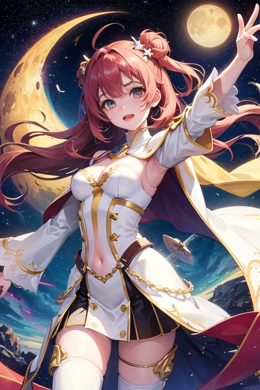 1girl,solo,fantastic,she has a wing, in the sky,moon,star,milky way,planet,brilliant,glorious
