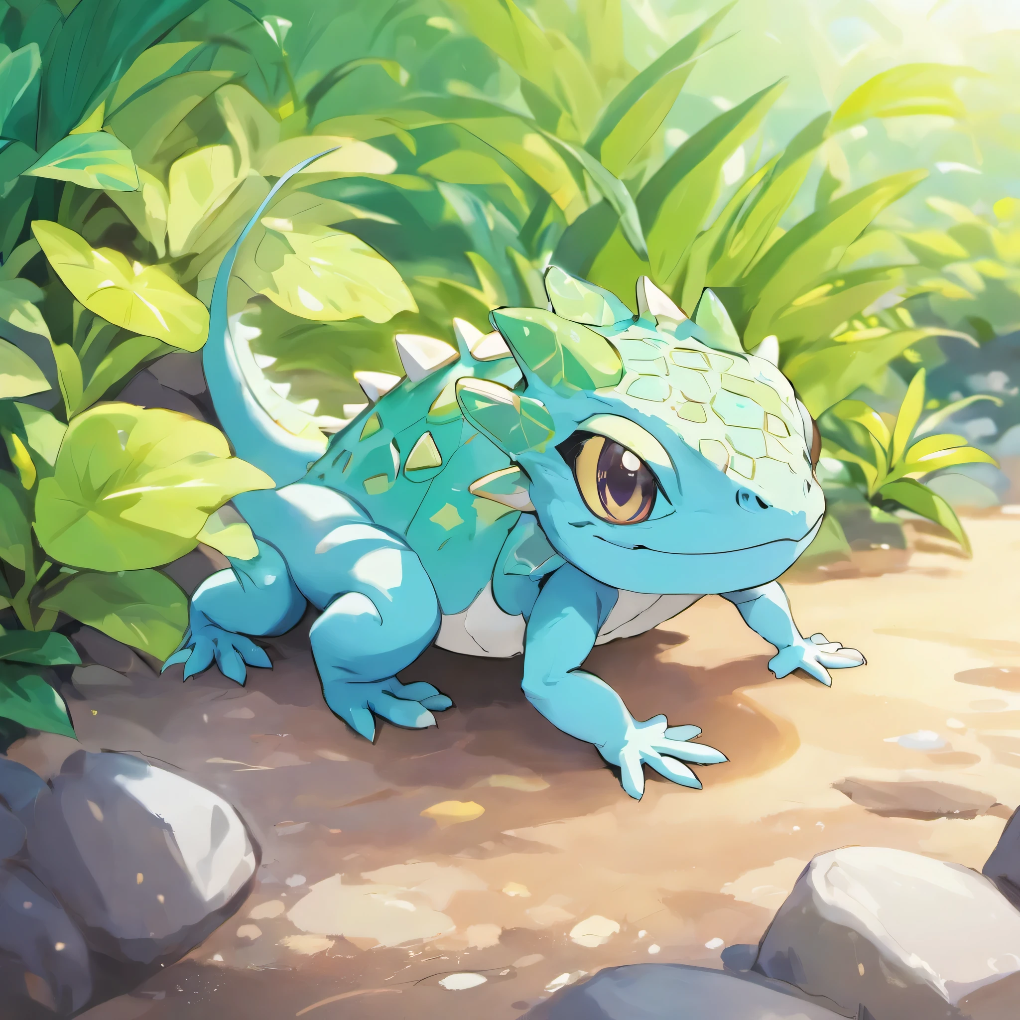 High-quality image quality,reptil、lizard、Eyelash horned lizard、a color,Lily White,Lying on the rocks