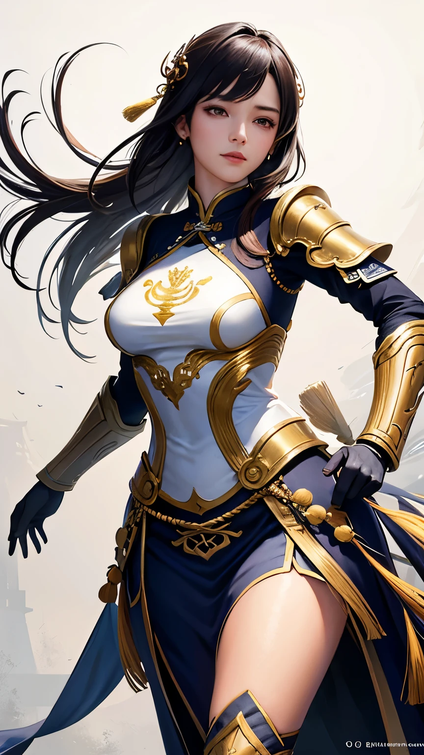 Realistic, High resolution, Soft Light,1 Female, alone, Hip Up, Glowing Skin, (Detailed face), Chinese Armor, Chinese architecture