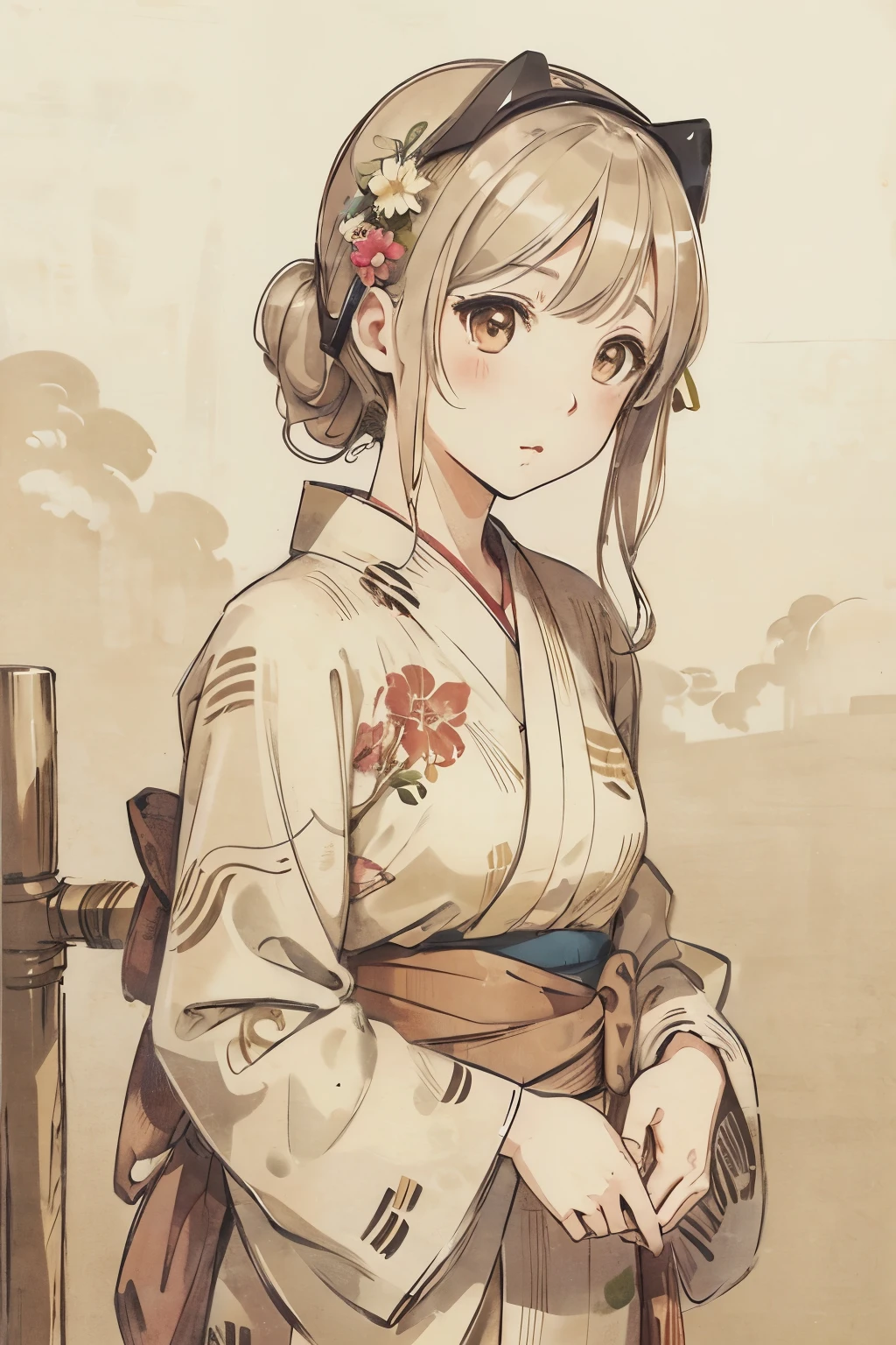 Yukata beautiful girl
illustration style
sepia color