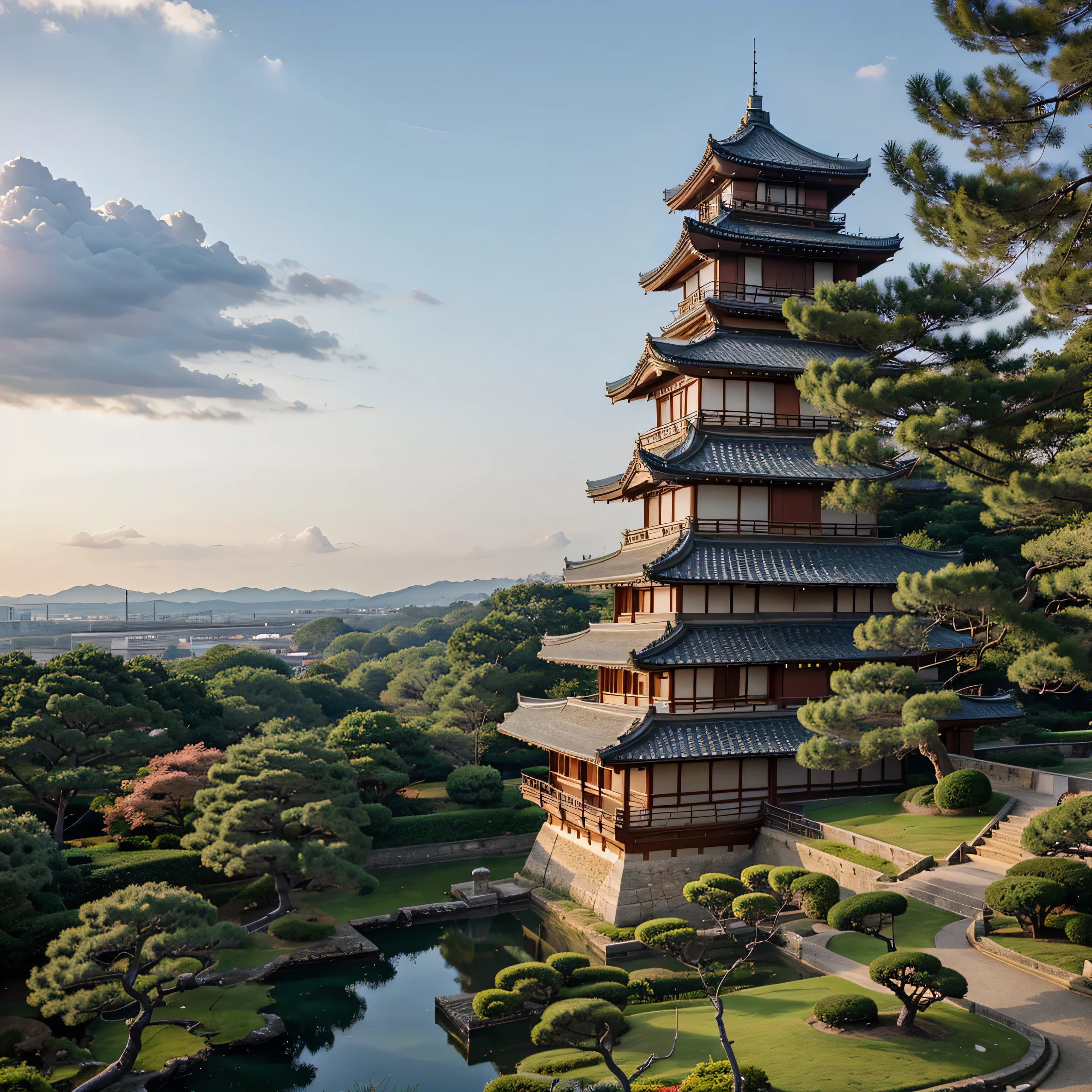 Beautiful Japanese Castle over the horizon