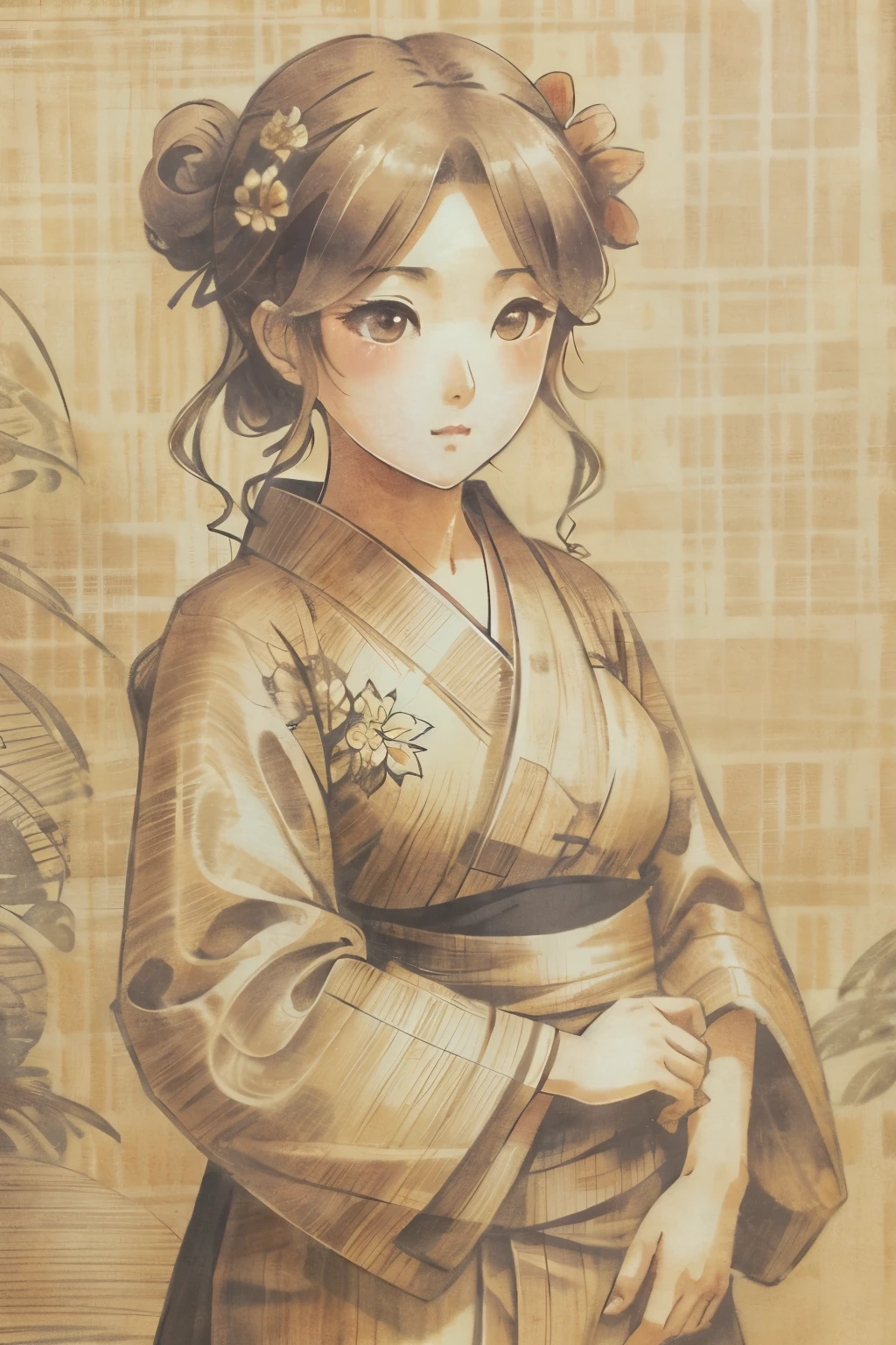 Yukata beautiful girl
illustration style
sepia color