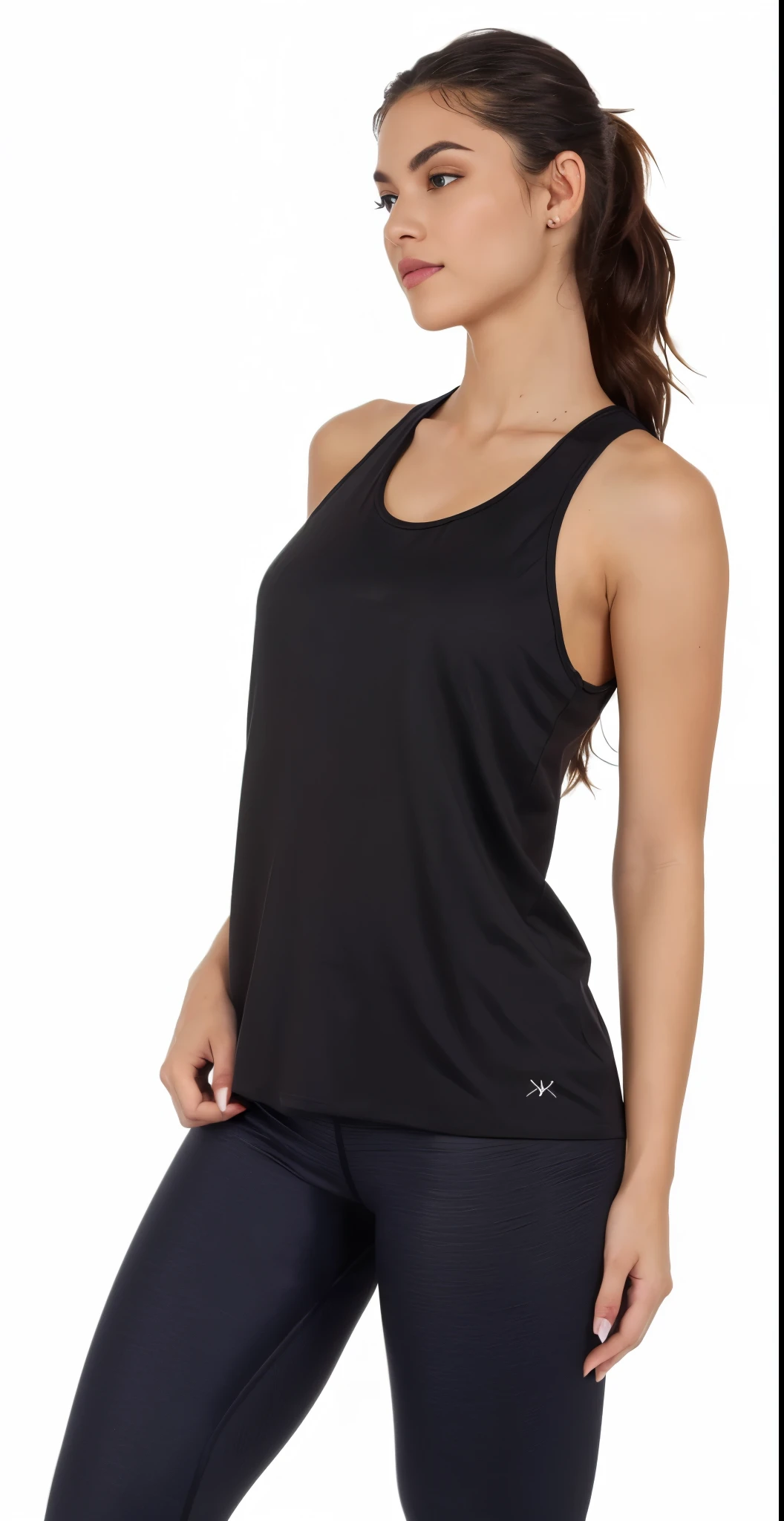a woman in a preto tank top and leggings poses for a picture, she is wearing a preto tank top, preto tank top, preto tanktop, preto, tight preto tanktop, vestindo regata, Regata justa, wearing a preto cropped tank top, onyx, maxar, foto do produto, wearing a cropped preto tank top, vestindo uma camiseta muscular