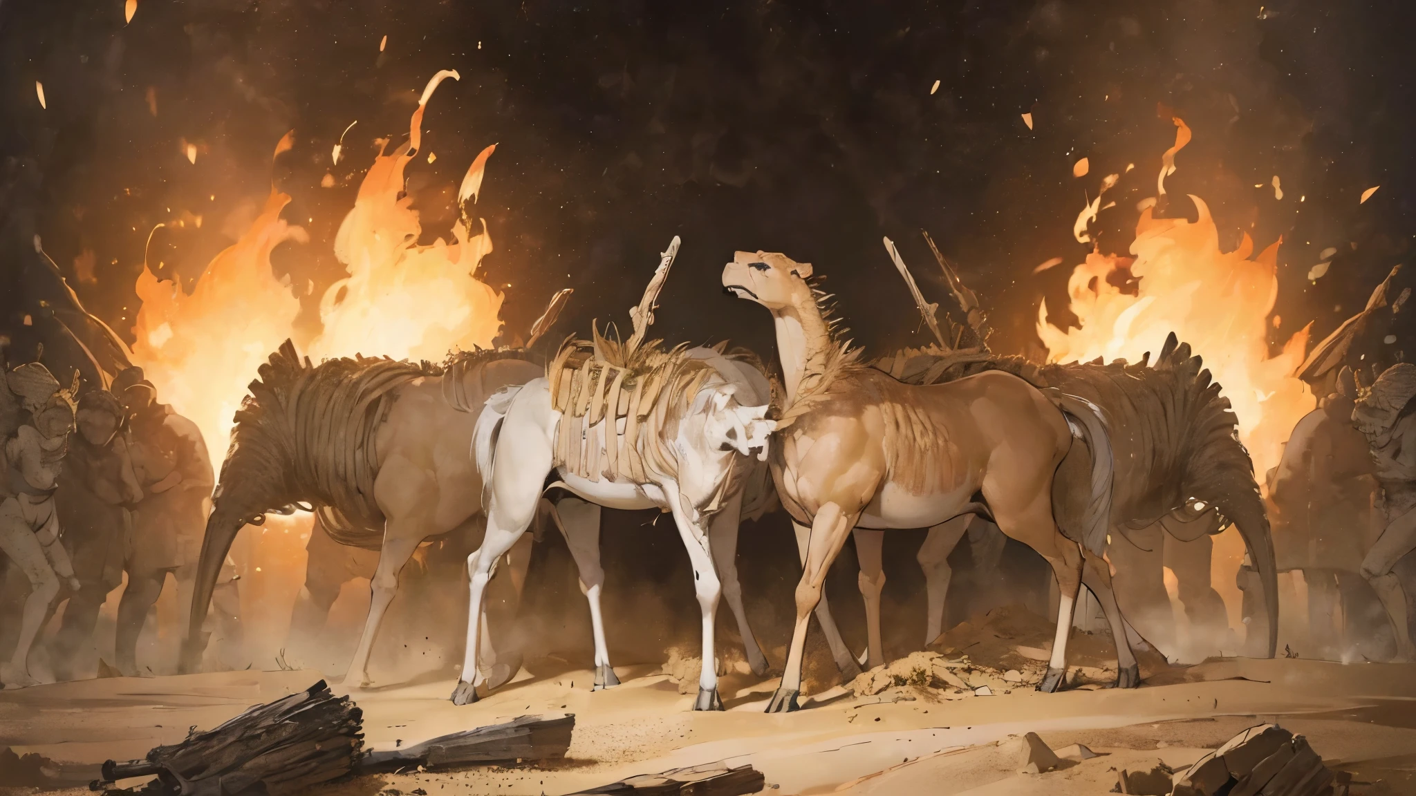 ((background only:2)),(perfect anatomy:1.2)(absurdres, highres, ultra detailed),masterpiece,best quality,high resolution,8k、,ancient murals,Paleolithic、Fossils of human bones、bonfire、cave