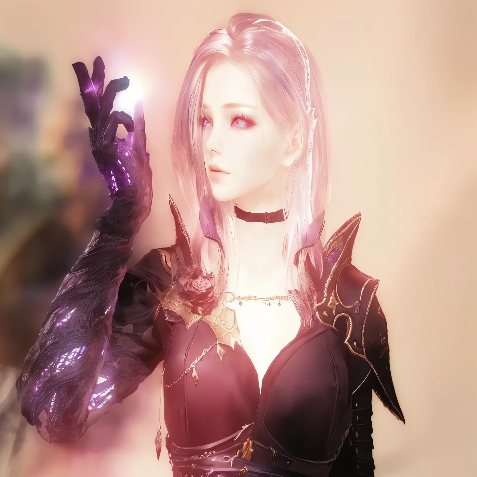 there is a woman in a black dress holding a purple object, from lineage 2, beautiful necromancer, lineage 2 revolution style, aion, hyperdetailed fantasy character, beautiful necromancer girl, inspired by Li Chevalier, beautiful girl necromancer, v from devil may cry as an elf, female character