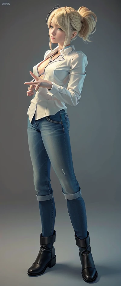 Blonde hair surrealism, shadow, Character table, Reference Table, Standing painting, 8k, Super Detail, 1080P, Women HD, 4K, 8k, 16k, high resolution, best quality, high quality, Anatomically correct, masterpiece, precise, Ultra HD，grace，Unreal Engine，Delicate face，Long braids，slim，Long legs