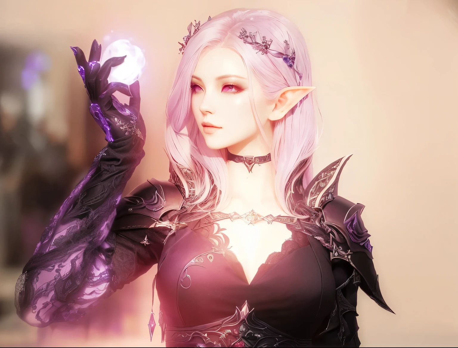 there is a woman in a black dress holding a purple object, from lineage 2, beautiful necromancer, lineage 2 revolution style, aion, hyperdetailed fantasy character, beautiful necromancer girl, inspired by Li Chevalier, beautiful girl necromancer, v from devil may cry as an elf, female character