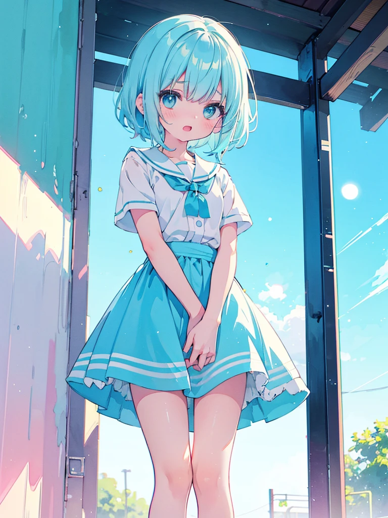 1girl,,cute,kawaii,,petie,small breasts,,
slide,playground, ceiling, feet out of frame, looking down,(from below:1.3),(from front),annoyed, entrance, open mouth,
(It is painted in a cartoon style with soft pastel tones, bright blue tones:1.0),(soft focus:1.1),
(watercolor:1.1), (pastel color, (bright color tones:1.3), harmonious and calm atmosphere, light leaks, light particles, soft eyes,cinematic style,chromatic aberration:1.2)