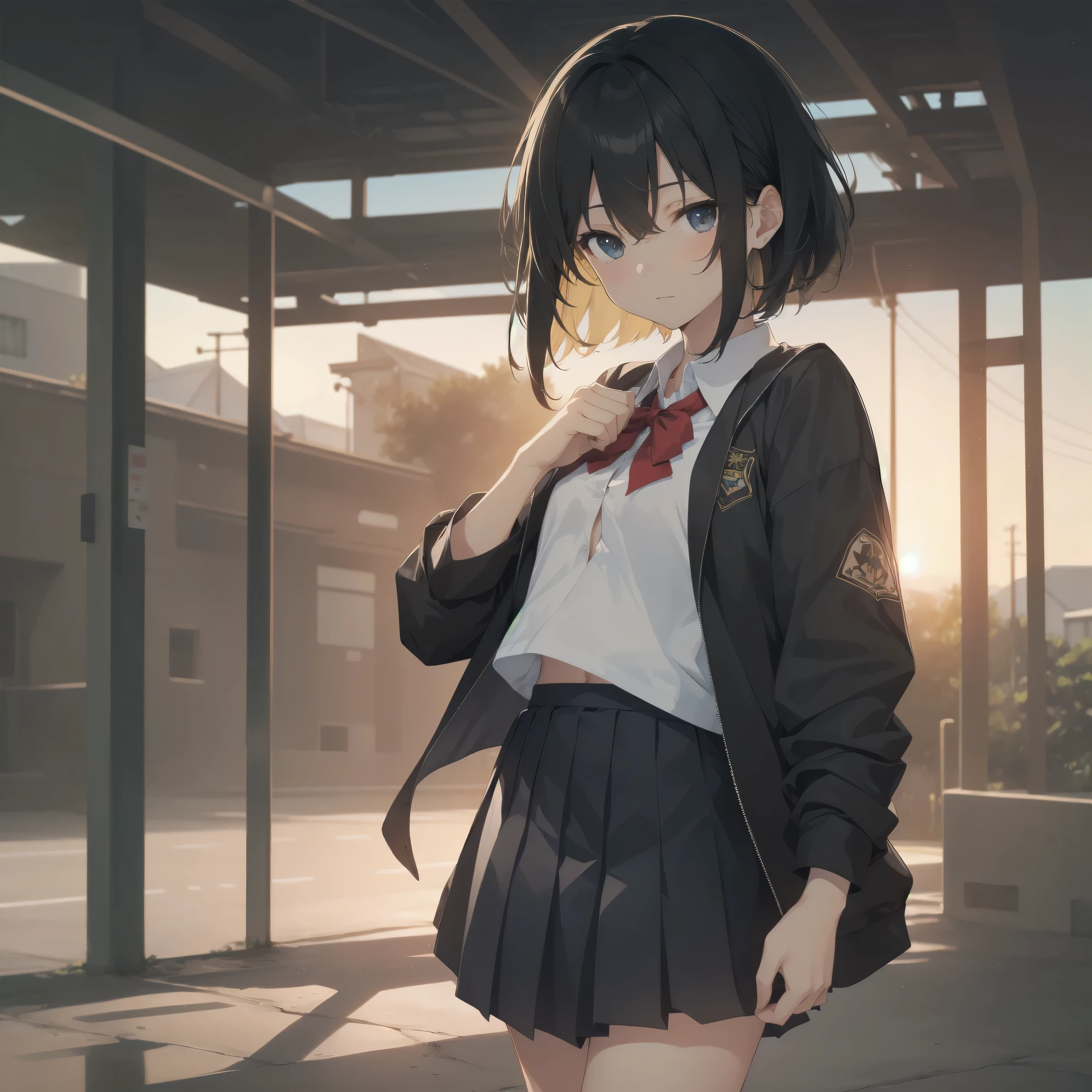 ultra-absurdres-Top quality by artist God, ultra-detailed, high resolution, anime moe artstyle, best anime 8k konachan wallpaper, pixiv contest winner, pool:2810, perfect anatomy,break, 1girl, (Please draw a girl walking sleepily to school alone. )break,(Solo,little female, :1.3),Full limbs, complete fingers,a junior high school student, (very short hair), short cut, flat chest, , small butt, smallck eyes, beautiful detailed eyes, well-proportioned iris and pupils, expressive eyes, highres detailed hair, soft expression, salor school_uniform, sailor collar, serahuku, bow, pleated skirt,(Detailed Lighting), (Detailed background), in the School commute route. break,super detailed skin, Best cinematic lighting powered by famous artist, 8k,beauty illustration,photoshop_(medium),very aesthetic,break,((artist:minaba_hideo )), artist:clamp ,artist:carnelian ,artist:kantoku ,
