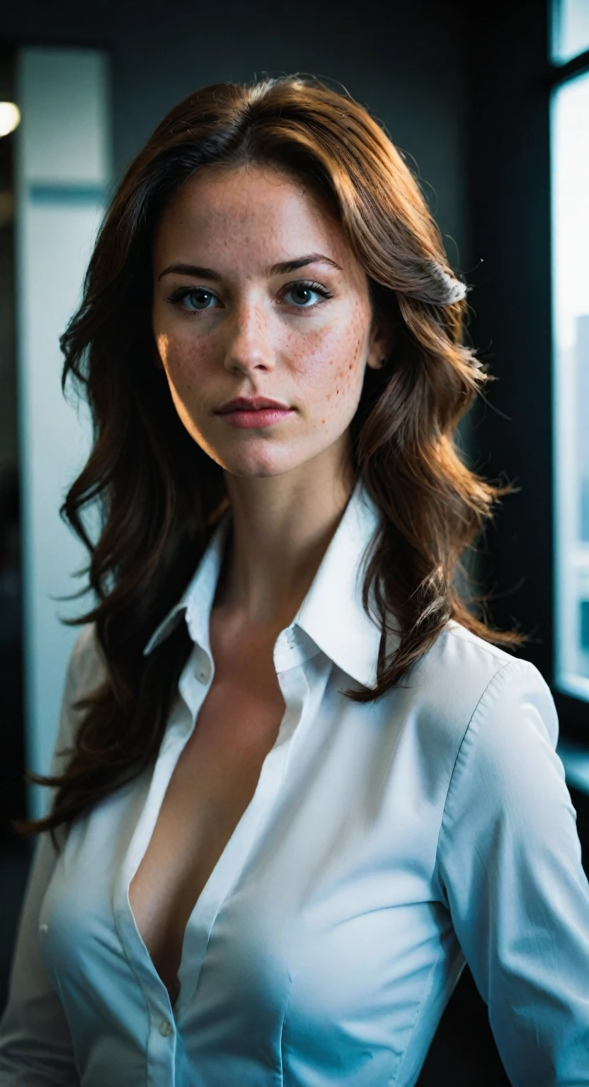 Title: "The CEO's Secret: A Raw and Realistic Story"

In the fast-paced corporate world of Dunder Mifflin, a young and ambitious CEO, Alissia Parker, breaks all stereotypes with her raw, realistic, and unconventional approach. With short hair, freckles, and a youthful appearance, she defies the traditional image of a corporate leader. Alissia's confidence and intelligence make her the epitome of a successful businesswoman.

Despite her professional demeanor, Alissia harbors a secret passion for modeling. She becomes the face of a groundbreaking fashion campaign, challenging society's conventional standards of beauty. Her sultry looks, combined with the office setting of the 1990s, create a unique and alluring aesthetic.

As the story unfolds, it becomes apparent that Alissia's success isn't just limited to the business world. She gains attention for her scruffy, manly allure, attracting both men and women alike. Her natural beauty, including arm hair and stubble, becomes a symbol of empowerment and acceptance.

Within the office walls, Alissia's presence sparks a mix of admiration, intrigue, and jealousy. While some see her as a role model, others label her as a loser or sleazy due to their own insecurities. However, her innocence and virgin-like aura only add to her allure.

Unbeknownst to her colleagues, Alissia has a dark secret—she is a serial killer. This contrast between her innocent appearance and her sinister actions creates a chilling and suspenseful atmosphere. The LOMO effect and cinematic lighting capture the intensity and drama of her double life.

To capture Alissia's vibrant and detailed image, the story employs camera settings such as Canon EOS 5D Mark IV, Lens 85mm f/1.8, f/4.0, ISO 100, 1/500 sec. These settings ensure the best resolution and maximum quality, capturing every detail of her flawless physique.

The narrative explores the complex balance between Alissia's professional and personal life, showcasing her struggles, triumphs, and the conse