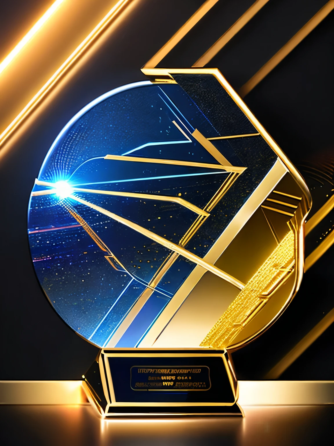 beautiful glorious (gold colored circuit) (digital trophy:2.0) floating at cyber space,(word "SEAART" on the trophy) BREAK ,background\(at digital electric cyber space\),quality\(8k,wallpaper of extremely detailed CG unit, ​masterpiece,hight resolution,top-quality,top-quality real texture skin,hyper realisitic,increase the resolution,RAW photos,best qualtiy,highly detailed,the wallpaper,cinematic lighting,ray trace,golden ratio\),(dynamic angle),award-winning,(close up trophy:1.5),