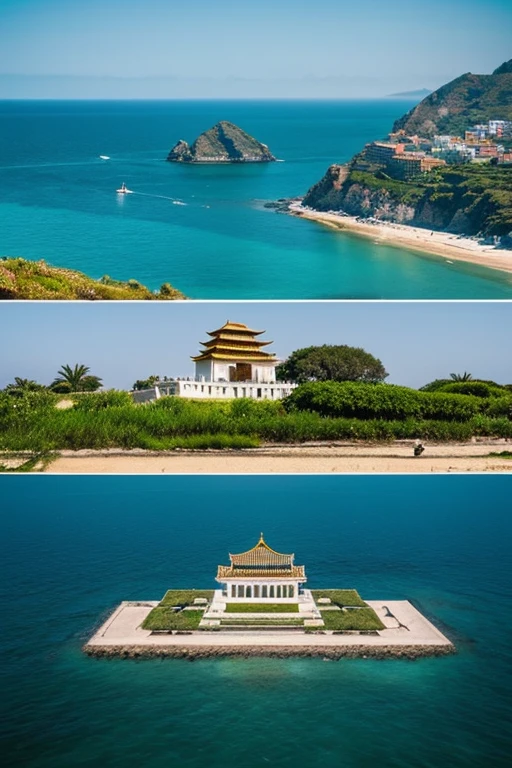 in one photo1One Landscape,The Temple Sunk into the Sea,In the water,swimming fish,Sparkling water,Realistic photos,European style,White Building,luxury,gem,dazzling,Plenty of fish,Beautiful Landscape,RPG World,