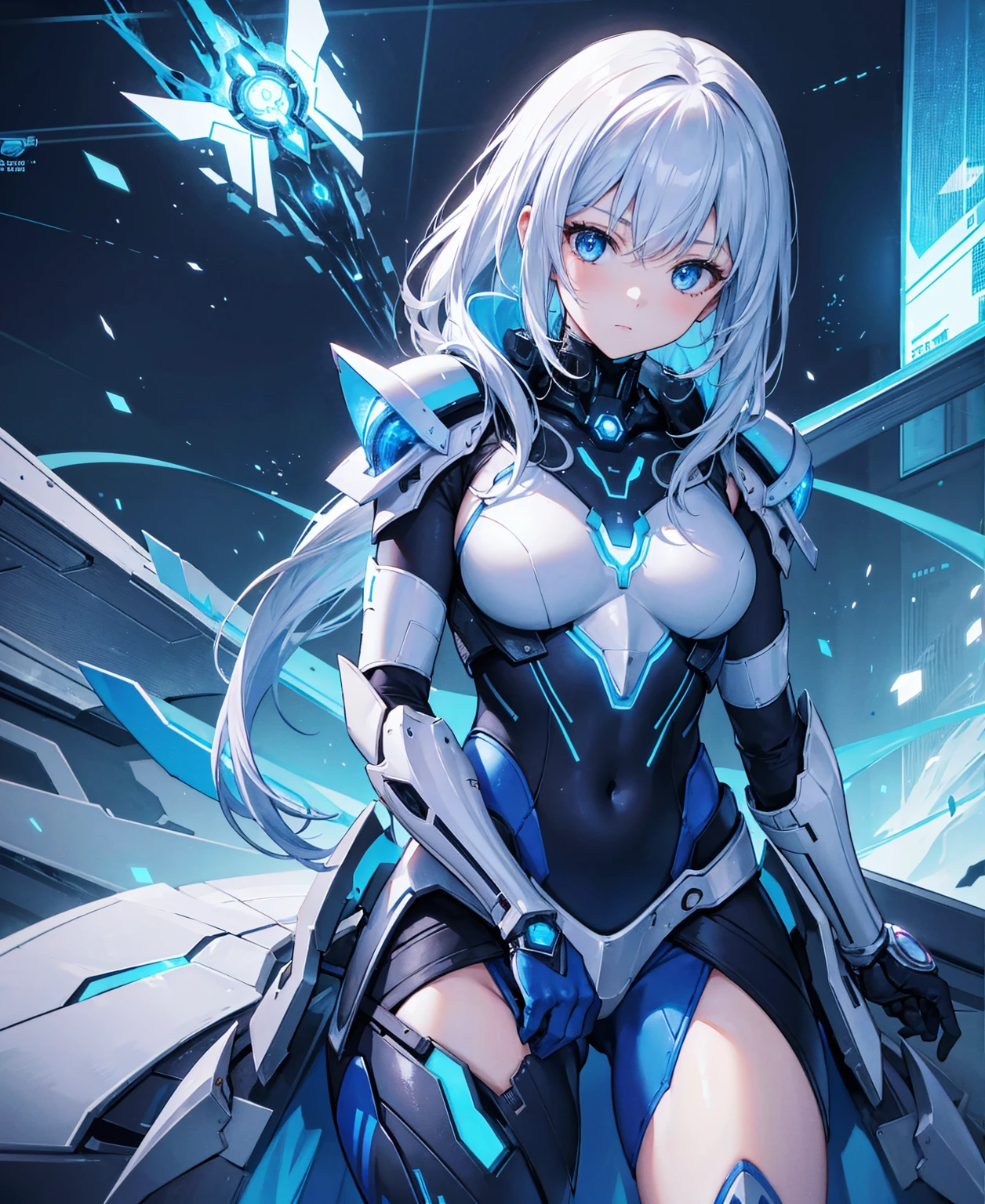 8k, highest quality, (real:1.4), Original photo, 1 girl, Asari Hair, Biological Amplifier, refined armor, posture: Peace talks between warring factions, smart blue eyes