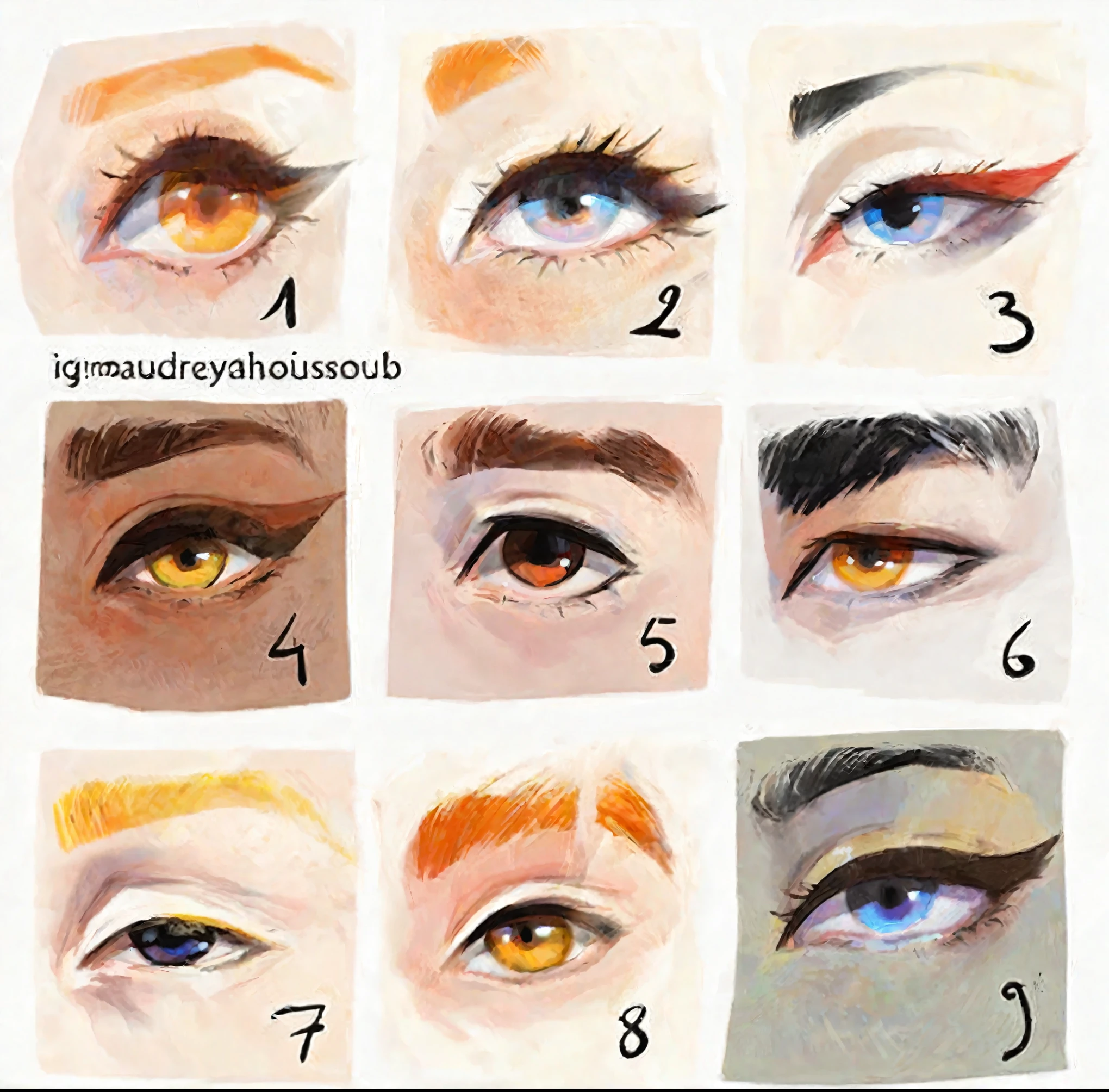 gouache painting style portrait of a gorgeous woman, neutral soft expression on her face, stylized features, slit almond eyes, cat-eyes-eyeliner, melhor qualidade, obra de arte, profissional, ultra intrincado detalhado, 8k, polychromatic impressionist painting, iridescent shadows, brilhos de luz, Pinceladas soltas, cor vibrante, jogo de luz e sombra, captura o sentimento sobre a forma,