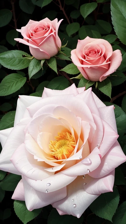 Some Beautiful rose flowers with green leaves background would be some natural crystal clear some water drops on the leaves