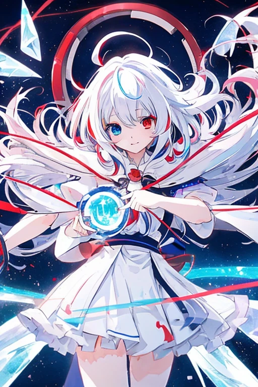 anime girl with long white hair holding a ice sword, ice magic circle, best anime 4k konachan wallpaper, white haired deity, zerochan art, anime art wallpaper 8 k, anime style 4 k, ufotable art style, detailed key anime art, anime art wallpaper 4 k, anime art wallpaper 4k, ryuko matoi, white haired, anime wallaper, (((heterochromia, blue and red eyes)))